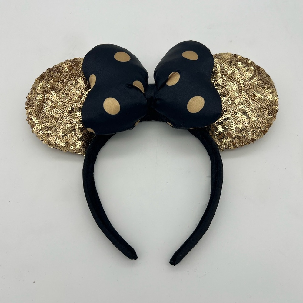 Disney Parks Exclusive Black Gold Polka Dots Mickey Ears NEW